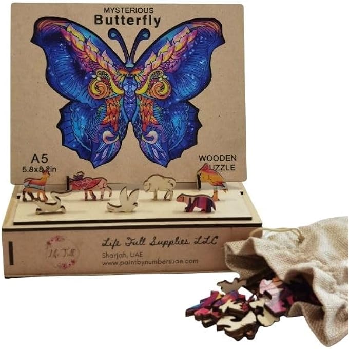 WOODEN JIGSAW PUZZLES, 3D WOODEN ANIMALS SHAPED PUZZLES, BEST GIFT FOR ADULTS AND KIDS DIY PUZZLE PIECE, COLORFUL UNIQUE SHAPED BUTTERFLY PUZZLES A5-5.8 X 8.2 IN - Image 2